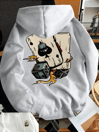 Men's Poker Card Print Hoodie Pullover Hoodie Sweater