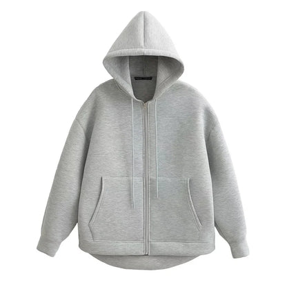 Winter Women's Zipper Hoodie High Street Unisex style Double Pockets Oversize Loose Sweatshirts Outerwear Top