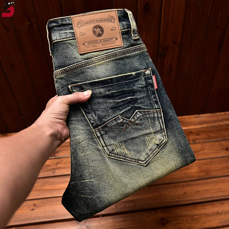 Men's Motorcycle Jeans – Washed Nostalgic Slim Fit