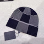 Warm Knitted Hat Winter Outdoor Unisex Fleece Lined Cuffed Scarf Design Fashionable Sporty Luxury Style Geometric Embroidery