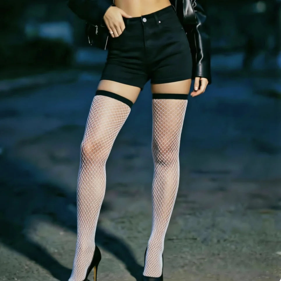 Women White Thigh High Hosiery Stockings