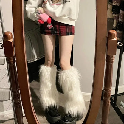 1/2Pairs Artificial Fur Plush Leg Warmers Women Autumn Winter Thermal Long Socks Girls Fashion Japanese Knee-length Stockings