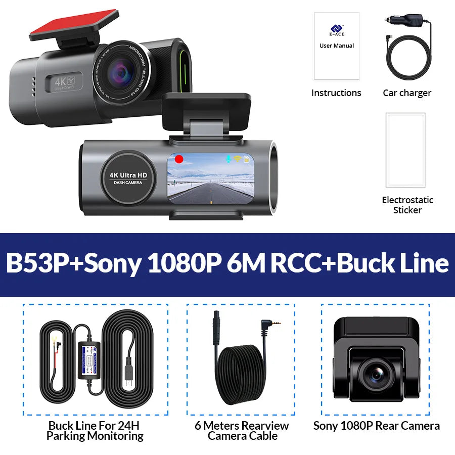 4K UHD Dash Cam Car DVR Night Vision Wi-Fi GPS