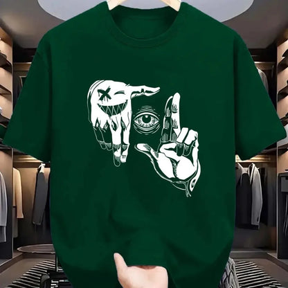 2025 Sommer Herren Polyester Lässig Atmungsaktiv Rundhals-T-Shirt mit Geste Auge Personalisiertem Muster Bedrucktes Outdoor-Oberteil