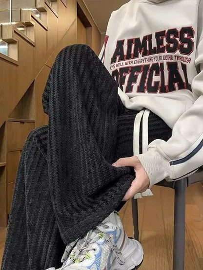 Textured Embroidered Loose Straight Leg Men's Casual Pants Autumn Faion Brand Haome Wide Leg Long Trousers Casual Pants