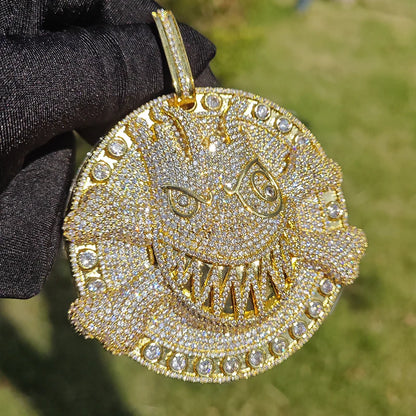 Hip Hop 5A+ CZ Stein gepflastert Bling Iced Out Cartoon-Charaktere Anhänger Halskette Großer runder Charm für Männer Rapper Schmuck