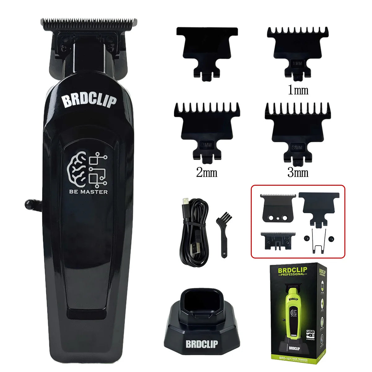 BRDCLIP Professioneller elektrischer Haarschneider BRD 107 Haarschneidemaschine für Männer 8000 U/min mit Basis 2000 mAh Barber Shop Graviermaschine