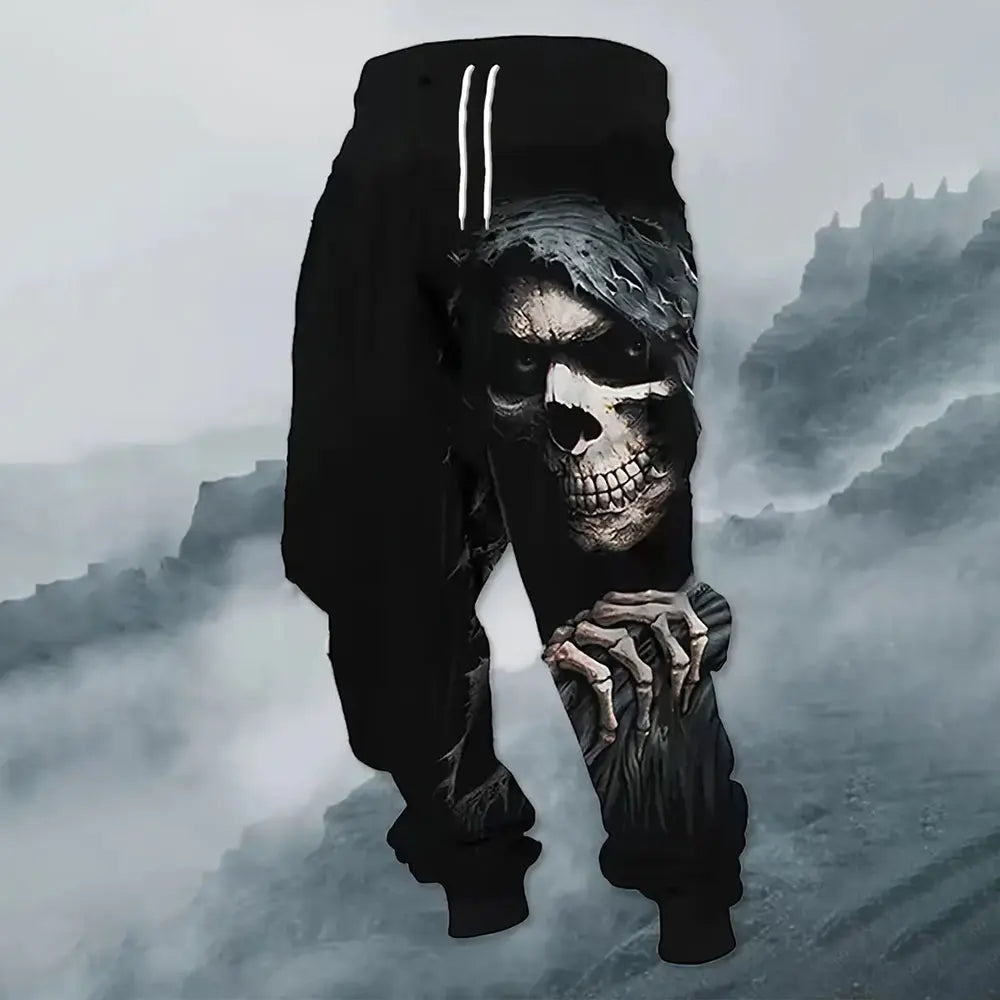 Men Loose Casual Pocket Draw Rope Sports Sweatpants Fashion Dragon And Hand Printed Sweatpants Winter New Thick Warm Sweatpants