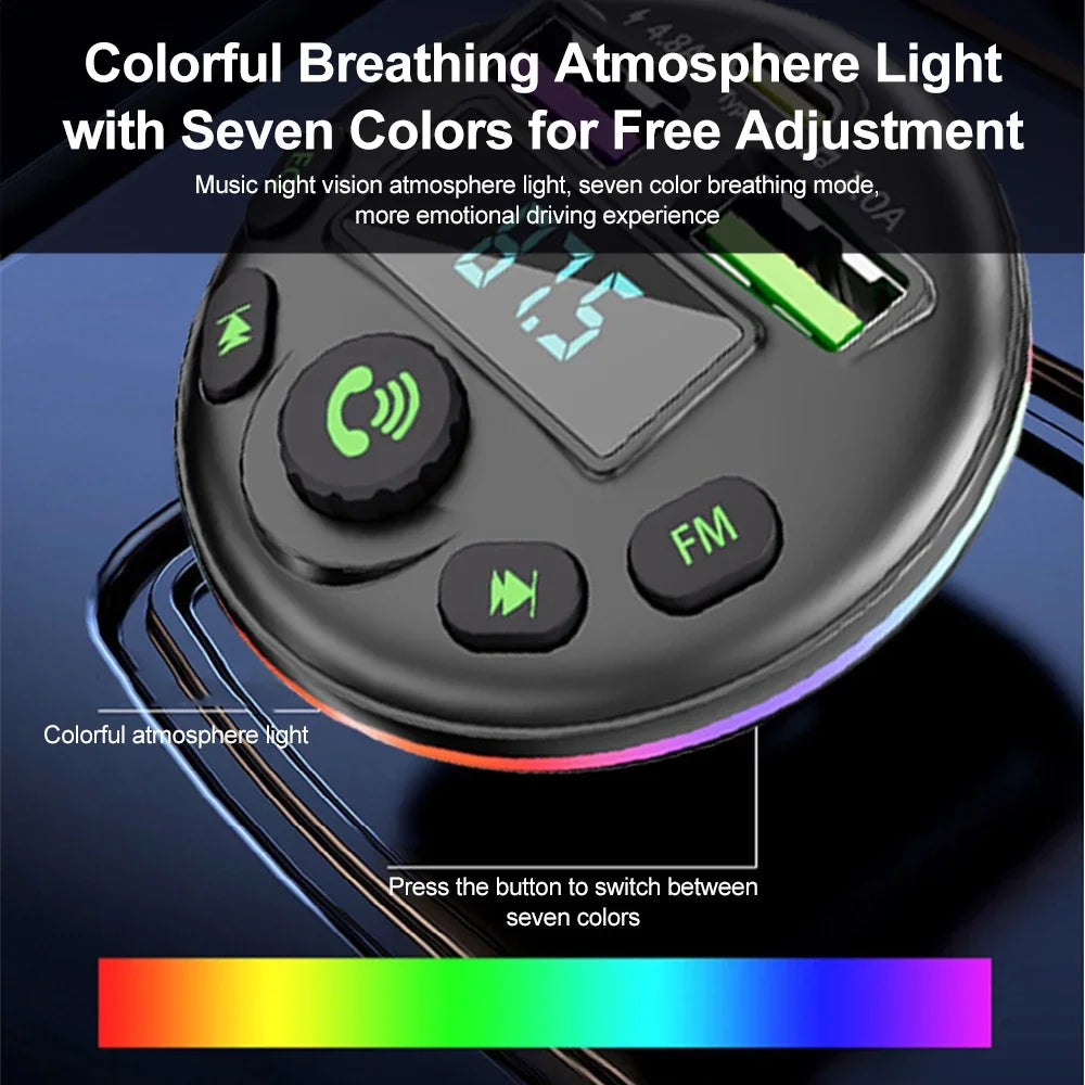 Car Bluetooth 5.0 FM Transmitter MP3 Modulator Player Handsfree Audio Receiver With 3 in 1 Charge Cable for IPhone Huawei Xiaomi