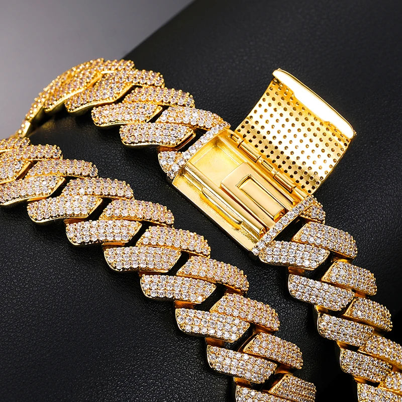 925 Sterling Silver 20mm 3 Row Cubic Zircon Men Cuban Chain Iced Out High Quality Hip Hop Jewelry Gift Dropshipping