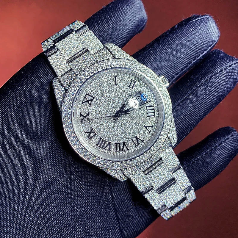 High quality stainless steel luxury watch, hip-hop fully chilled diamond mechanical watch, men's Vvs moissanite diamond watch