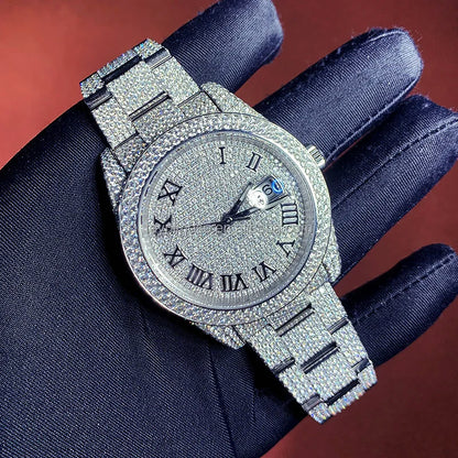 High quality stainless steel luxury watch, hip-hop fully chilled diamond mechanical watch, men's Vvs moissanite diamond watch