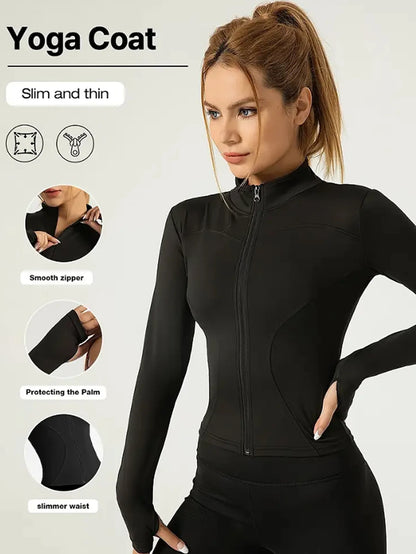 Fitnessjacke, Damen eng anliegendes, schnell trocknendes Oberteil, Herbstkollektion 2025, langärmeliger Sonnenschutz-Stehkragen, Sport Pilates