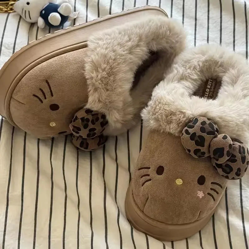 Autumn Winter Hello Kitty Slippers For Women Plush Cute Sanrio Home Warm Cotton Slippers Cartoon Home Indoor Shoes Gifts
