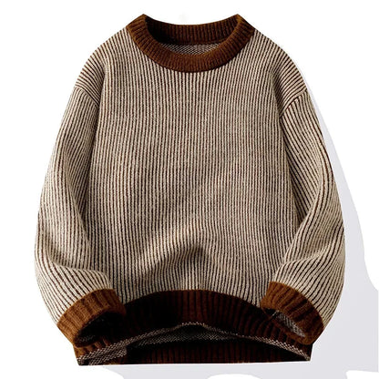 2024 Men's Autumn and Winter Warm Sweater Fashion Trend Loose Crew Neck Solid Color Bottom Shirt Men's Long Sleeve Vest Sweater