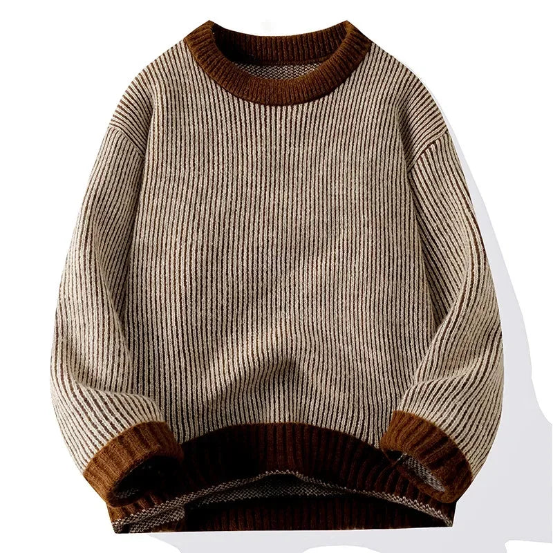 2024 Men's Autumn and Winter Warm Sweater Fashion Trend Loose Crew Neck Solid Color Bottom Shirt Men's Long Sleeve Vest Sweater