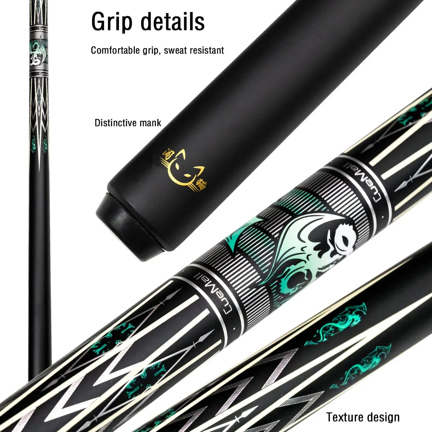 12.75mm Low Deflection Glass Fiber Shaft Pool Cue Maple Butt with Stainless Steel Quick Release Joint and Multi-Layer Tip