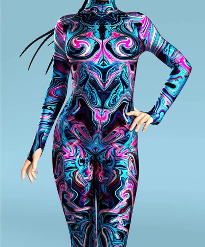 Colorful Rainbow Cosplay Costumes Abstract Geometry 3D Print Bodysuit For Women Skinny Jumpsuit Carnival Holiday Art Zentai Suit