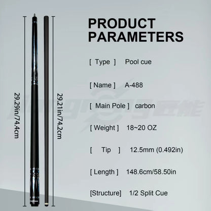 Professional-grade Carbon Fiber Uni-Loc Pool Cue 12.5 mm Multi-Layer Leather Tip Precise Force Transmission