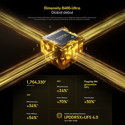 High-performance chip with specifications on a dark background