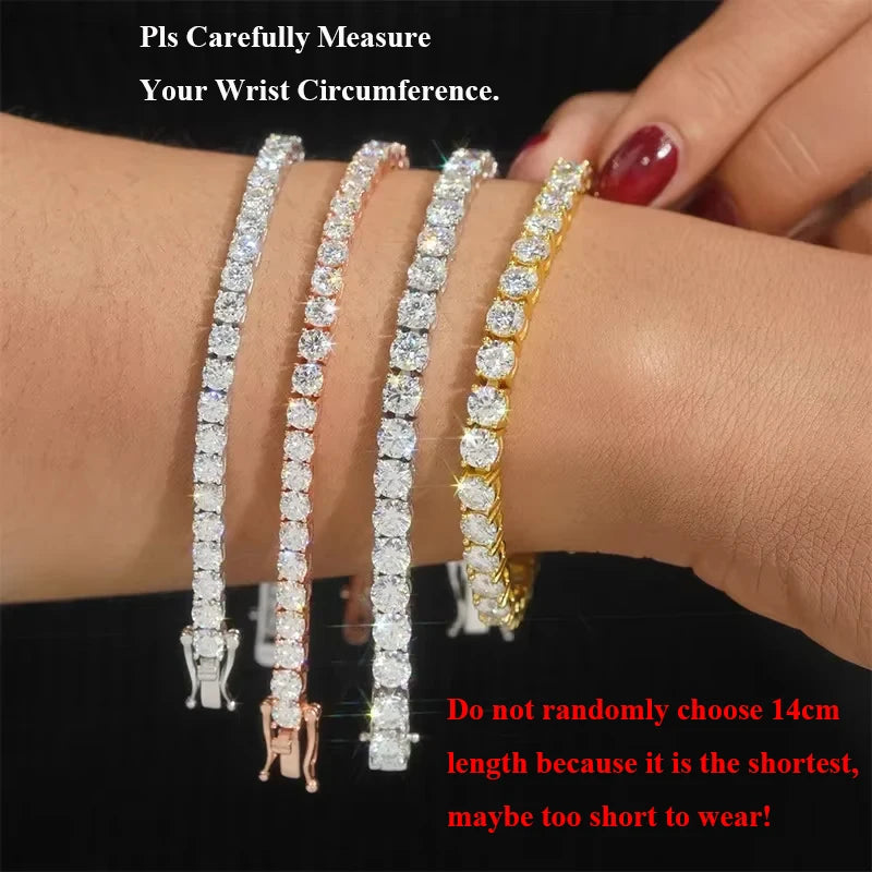 EWYA Real D Color Full 2/2.5/3/4/5/6.5mm Moissanite Tennis Bracelet For Women S925 Plated 18K Rose Gold Diamond Link Bracelets