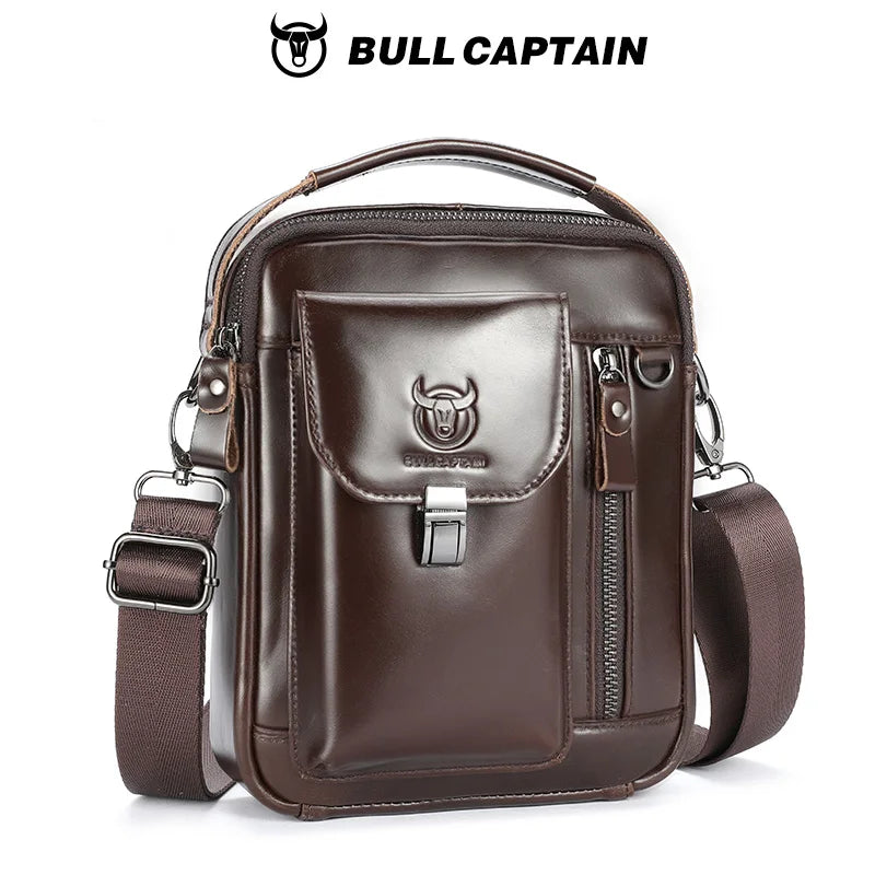 BULLCAPTAIN Herren Umhängetasche aus echtem Leder, lässige Alltagstasche, Schultertasche für Arbeit oder Reisen, Umhängetasche, sichere Reisetasche