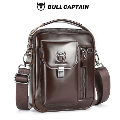 BULLCAPTAIN Herren Umhängetasche aus echtem Leder, lässige Alltagstasche, Schultertasche für Arbeit oder Reisen, Umhängetasche, sichere Reisetasche