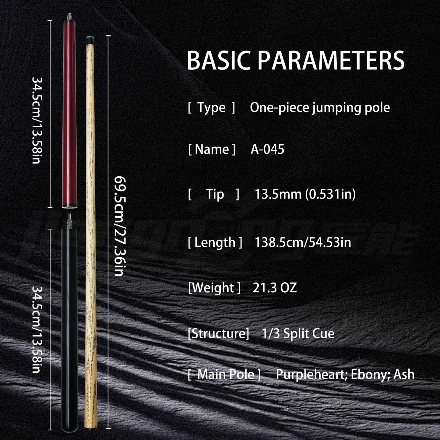 Red Wood Jump Break Pool Cue 13.5mm – 1/3 Split Pro