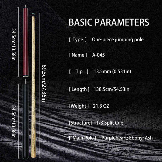 Red Wood Jump Break Pool Cue 13.5mm – 1/3 Split Pro