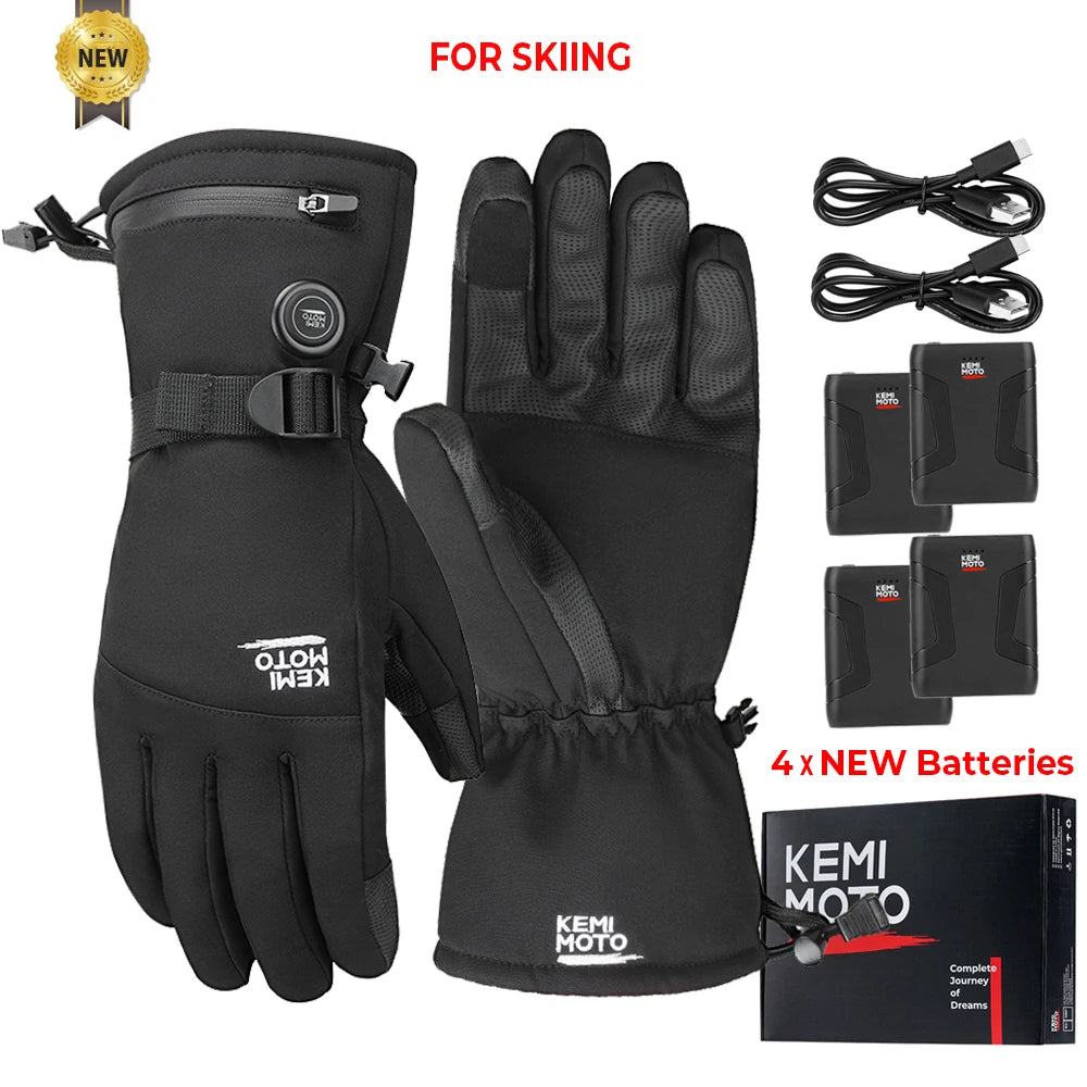 Motorcycle Heated Gloves Touch Screen Winter Warm Skiing Gloves Waterproof Rechargeable Heating Thermal Gloves For Snowmobile
