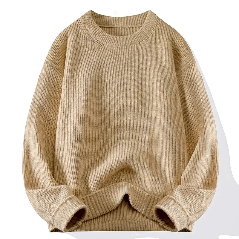 Men's Crew Neck Sweater Solid Color Trend Thickened Knitwear Autumn and Winter Casual Warm Sweater Men's Long Sleeve Vest