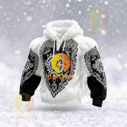 Men's Casual Sports Hoodie Fleece Lined Chest Muscle Print Long Sleeve Loose Fit Polyester Fiber Digital Print Hooded Sweatshirt