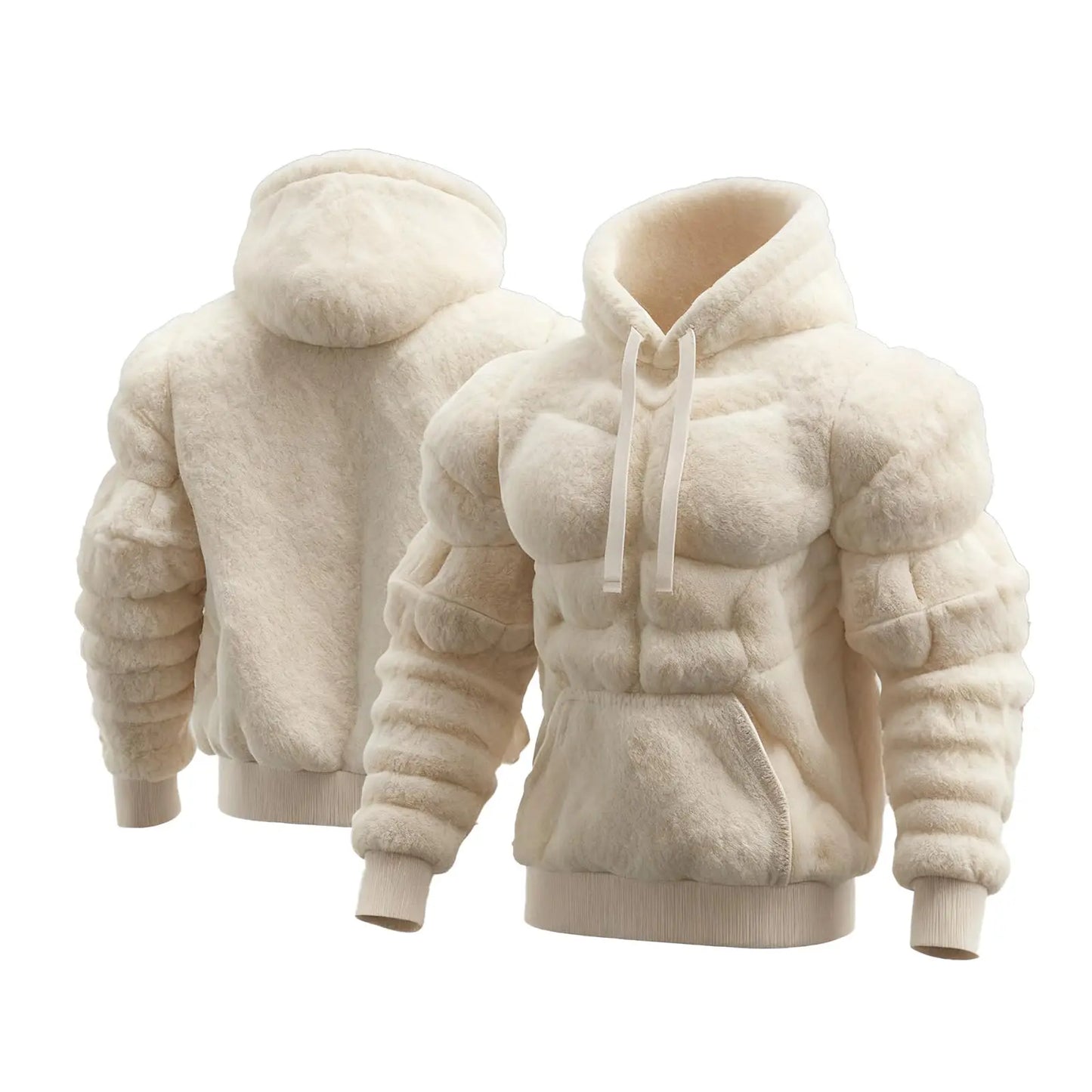 Men's Fashion Flannel Hoodie Pullover Abdominal Muscle Design Sportswear Autumn Winter Casual Long Sleeve Hooded Sweatshirt