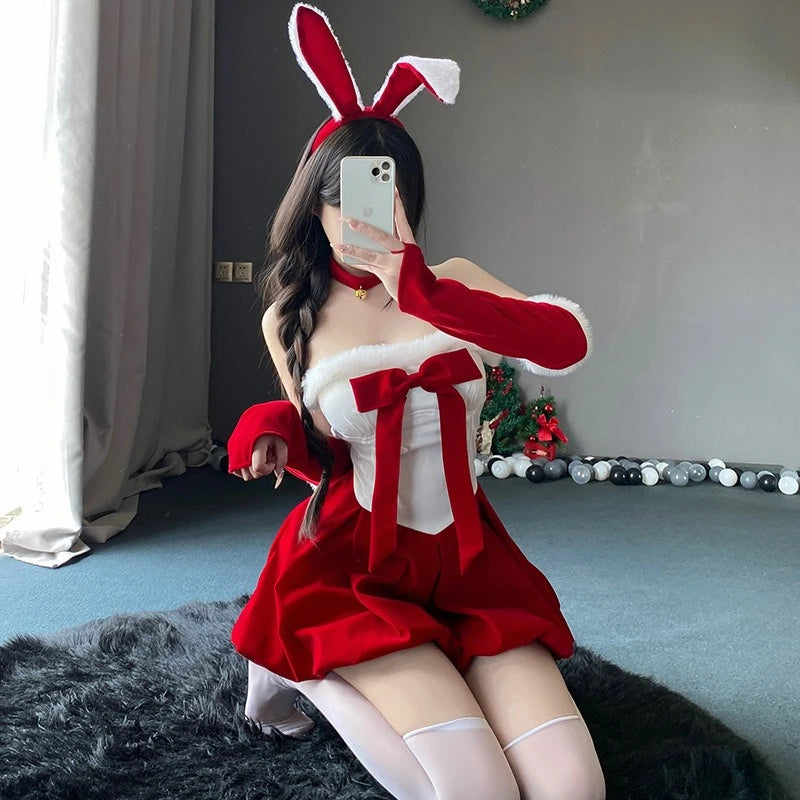Weihnachten sexy Häschen Uniform Verführung Bandeau-Kleid
