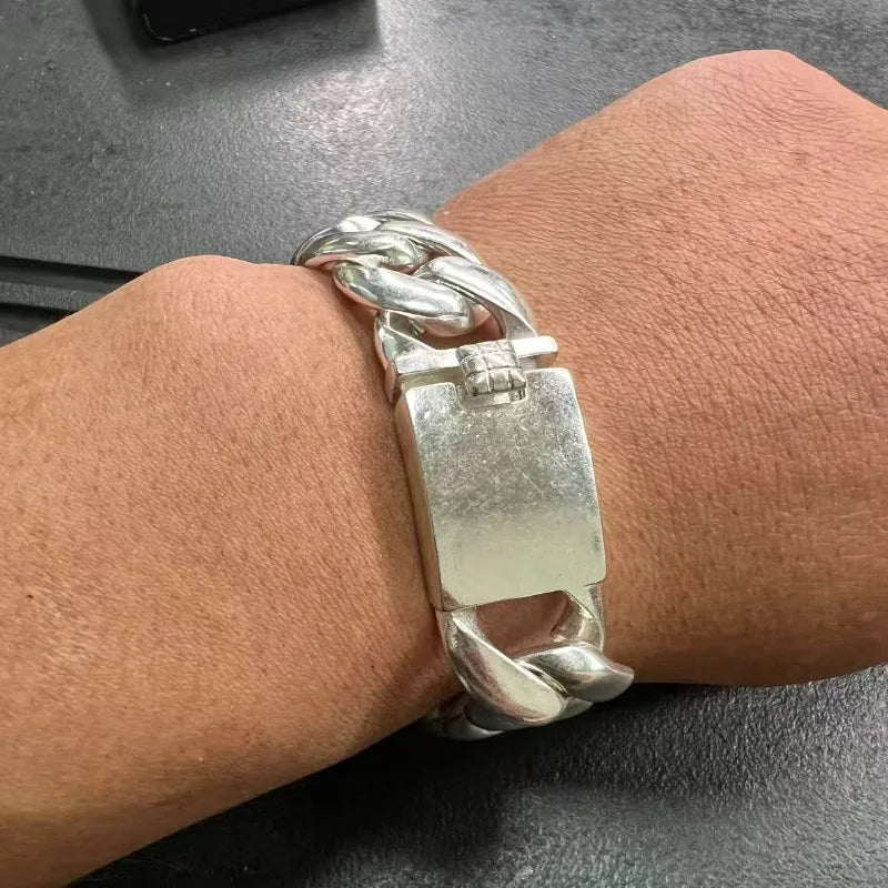 115g Old Tibetan Silver Thick Bold Bangle, Retro Simple Personality Unisex Fashion Jewelry Holiday Gift Accessories