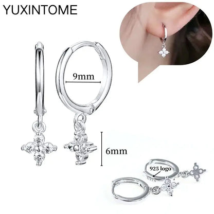 925 Sterling Silver Ear Needle Fashion Hoop Earrings White Crystal Luxury Women's Silver Earrings Wedding Women's Jewelry Gift