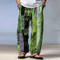 Men's Color Block Patchwork Pants Trousers Mid Waist Drawstring Elastic Waist Hawaiian Casual Outdoor Straight Leg Trousers