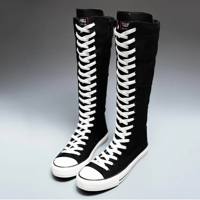Casual Canvas Shoes Women's Flat Heel Dance Streetwear Zipper High Top Anti-slip Rubber Sole Pure Color Fashionable Adult Foo...