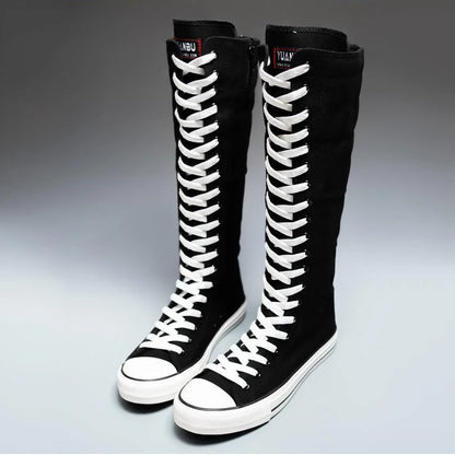 Casual Canvas Shoes Women's Flat Heel Dance Streetwear Zipper High Top Anti-slip Rubber Sole Pure Color Fashionable Adult Foo...