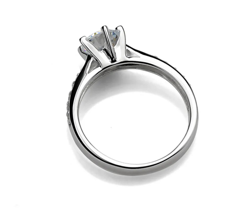925 Sterling Silver Six-Claw Diamond Ring for Women