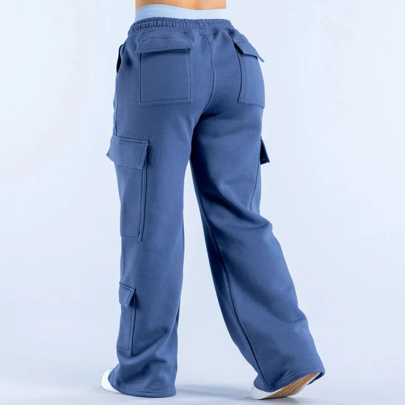 Men's Casual Pants Multiple Pockets American Style Work Pants Women Low Waist Belted Straight Leg Wide Leg Pants