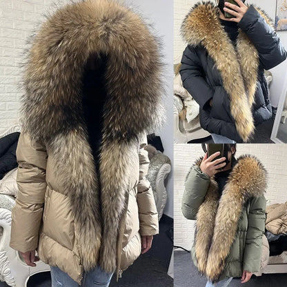 2025 MAOMAOKONG White Duck Down Jacket Winter Women Warm Loose Coat Natural Real Fox Fur Collar Thick Luxury Outerwear parkas