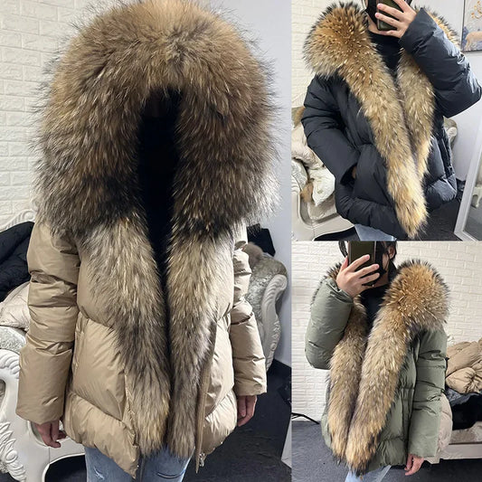 2025 MAOMAOKONG White Duck Down Jacket Winter Women Warm Loose Coat Natural Real Fox Fur Collar Thick Luxury Outerwear parkas