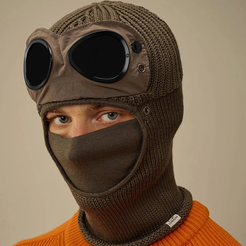 Neue Trendige Herbst Winter Warme Mützen Neue Pilotenbrille Herren Damen Ohrenschutz Plus Fahrrad Vollgesichtsbedeckung Warme Strickmützen