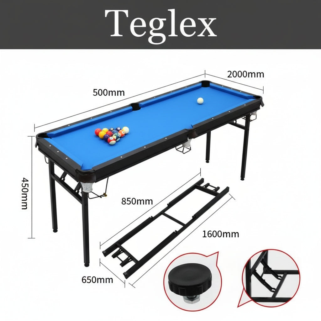 Five Points Pool Table Home Training Snooker Pocket Wooden Hole Foldable Iron Legs Playing