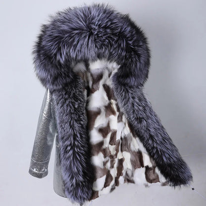 Maomaokong 2022 Winter Long Jacket Real Fur Coat Women Clothes Large Fur Collar Detachable Natural Fox Lining Parkas Leather Fur