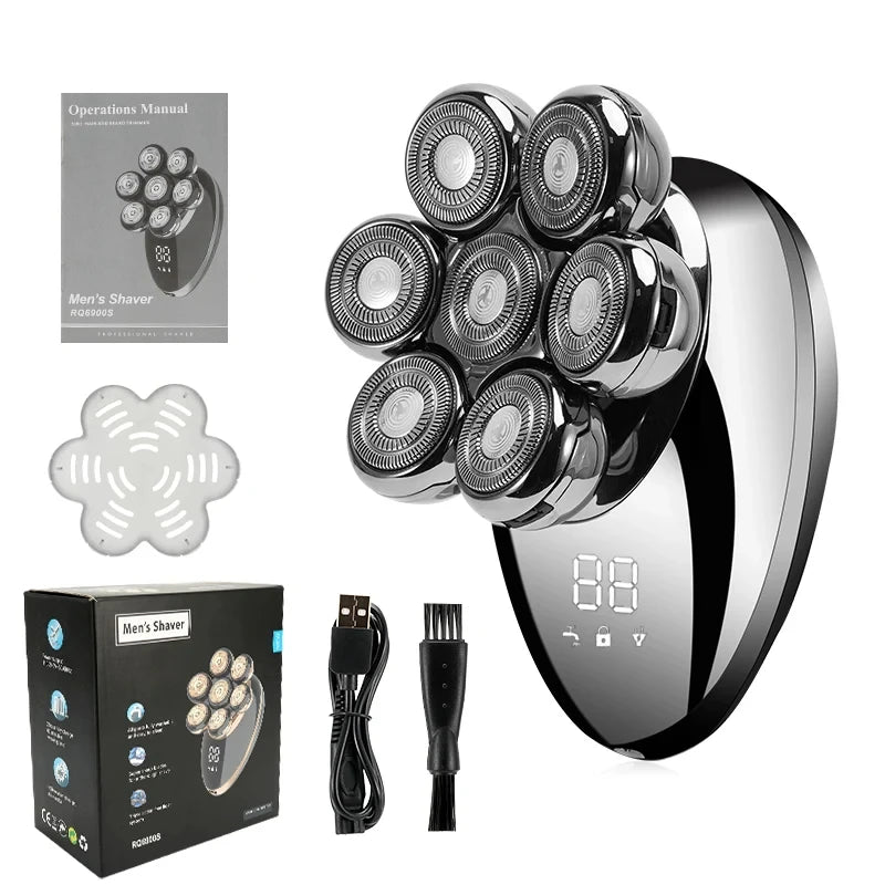 Men's 7D Floating Electric Shaver — Wet/Dry, Rechargeable, LCD Display