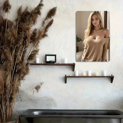 Feine Metal Wall Art 20X30CM Blonde Pearl Knit Top Elegant 2D Flat Decor for Home Bar Cafe Living Room