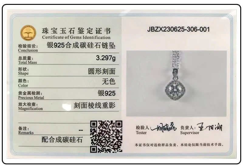 S925 Sterling Silver High Jewellery 100% Moissanite Pendant Necklace D Colour with GRA Certificate for Ladies' Wedding, Party