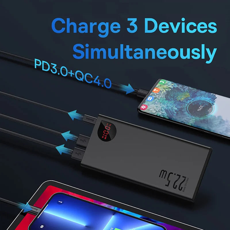 Baseus Powerbank 10000mAh mit 22,5W PD Schnellladung Powerbank Tragbares Akkuladegerät für iPhone 16 15 14 13 Pro Max Xiaomi
